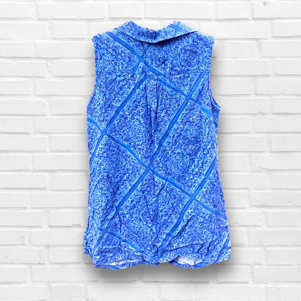 Dana Buchman Blue Paisley Linen Sleeveless Button-Down Top (Discontinued!) - M - Picture 2 of 5